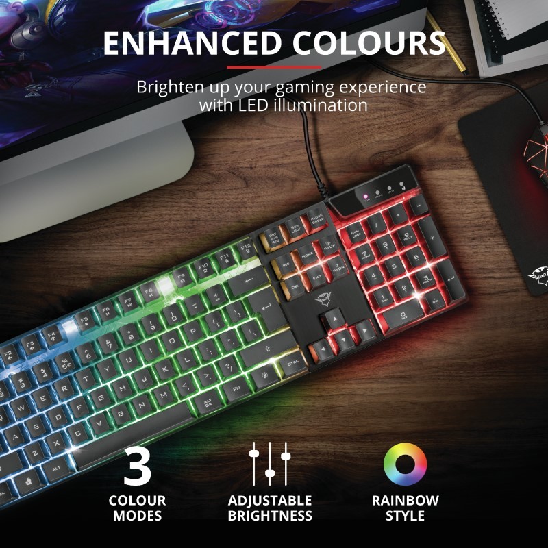 Trust GXT 835 Azor gaming tastatura – RGB osvjetljenje, mehanički prekidači, anti‑ghosting, USB