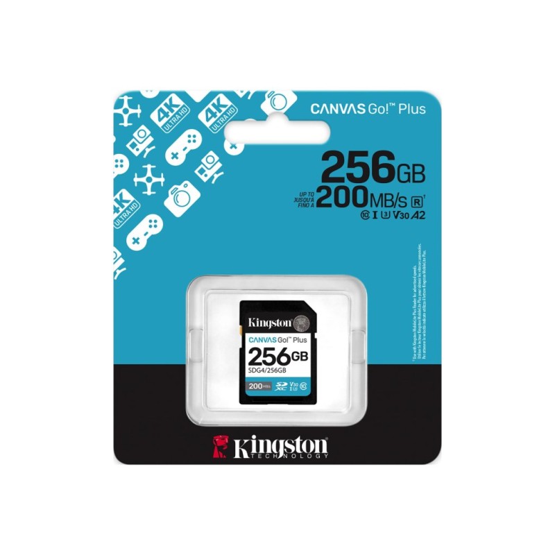 Kingston SD 256GB CanvasGoPlusSDXC,r/w:200/160MB/sDSLRs, mirrorless cameras, 4K video