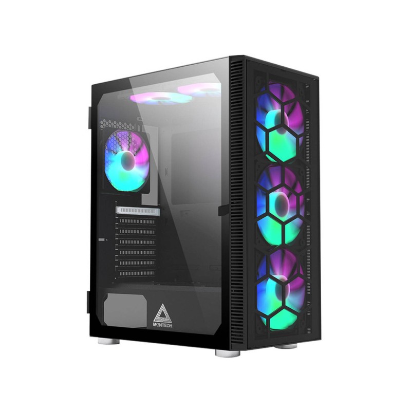 Inter-Tech X3 Glass Black Mid‑toranj ATX s 6 RGB ventilatora