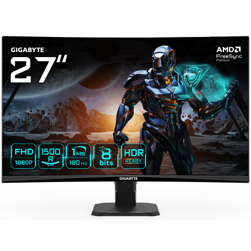 Gigabyte GS27FC EU1 – 27‑inčni VA monitor 1500R, 1920×1080 FHD, 250 cd/m², 180 Hz, 1 ms, 2× HDMI, 1× DP