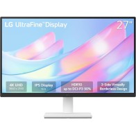 LG 27" 4K UltraFine IPS monitor – 3840×2160, 5 ms, 300 cd/m², 60 Hz, DP & 2×HDMI, tilt, VESA.